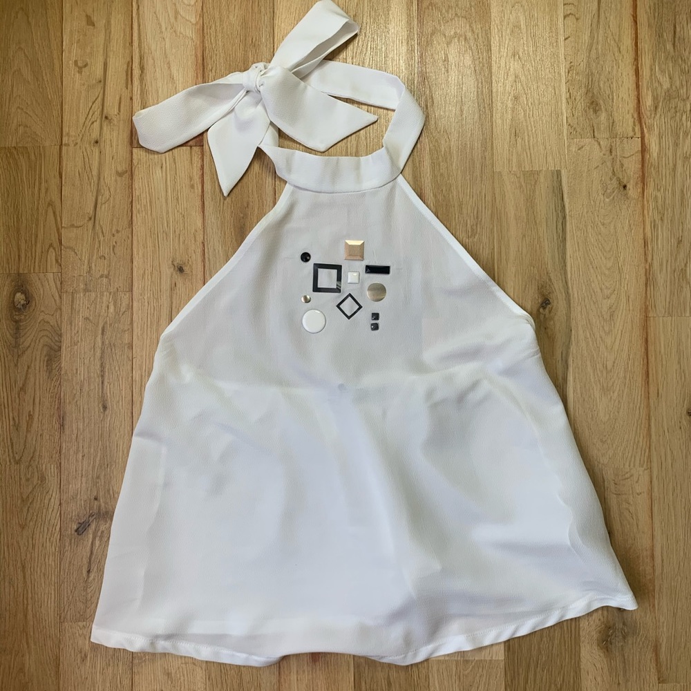 ZARA M halter top blouse, white with metal detail